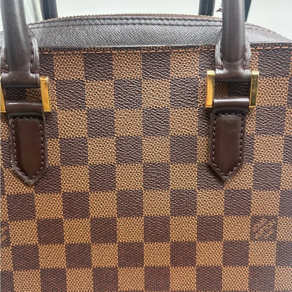 Louis Vuitton Damier Ebene Tatiana Handbag Brown Canvas Red Interior